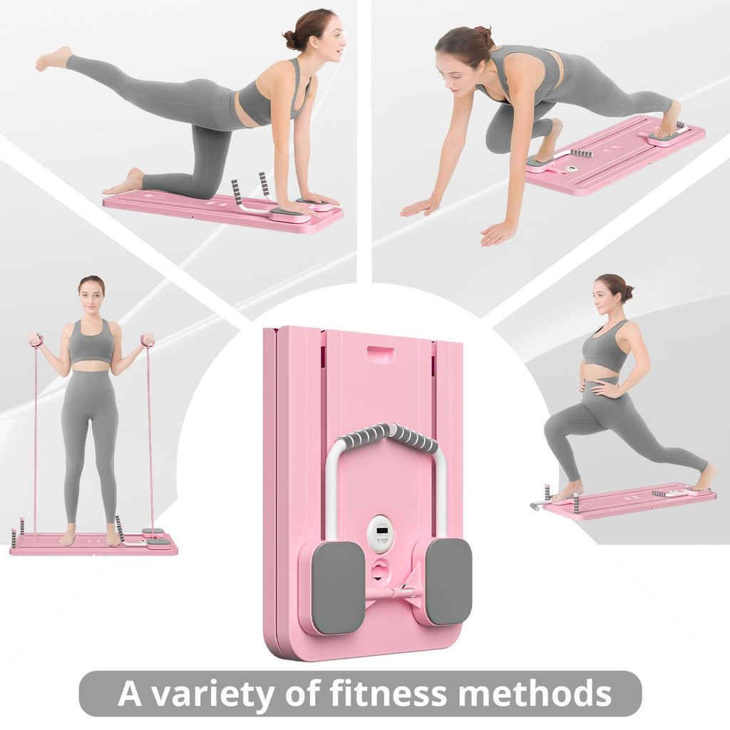 Pilates Reformer Board, Portable Home Pilates Machine, Full Body Workout Equipment, Resistance Band Training System, Core Strengthener, Glute Leg Toner, LED Timer Calorie Display