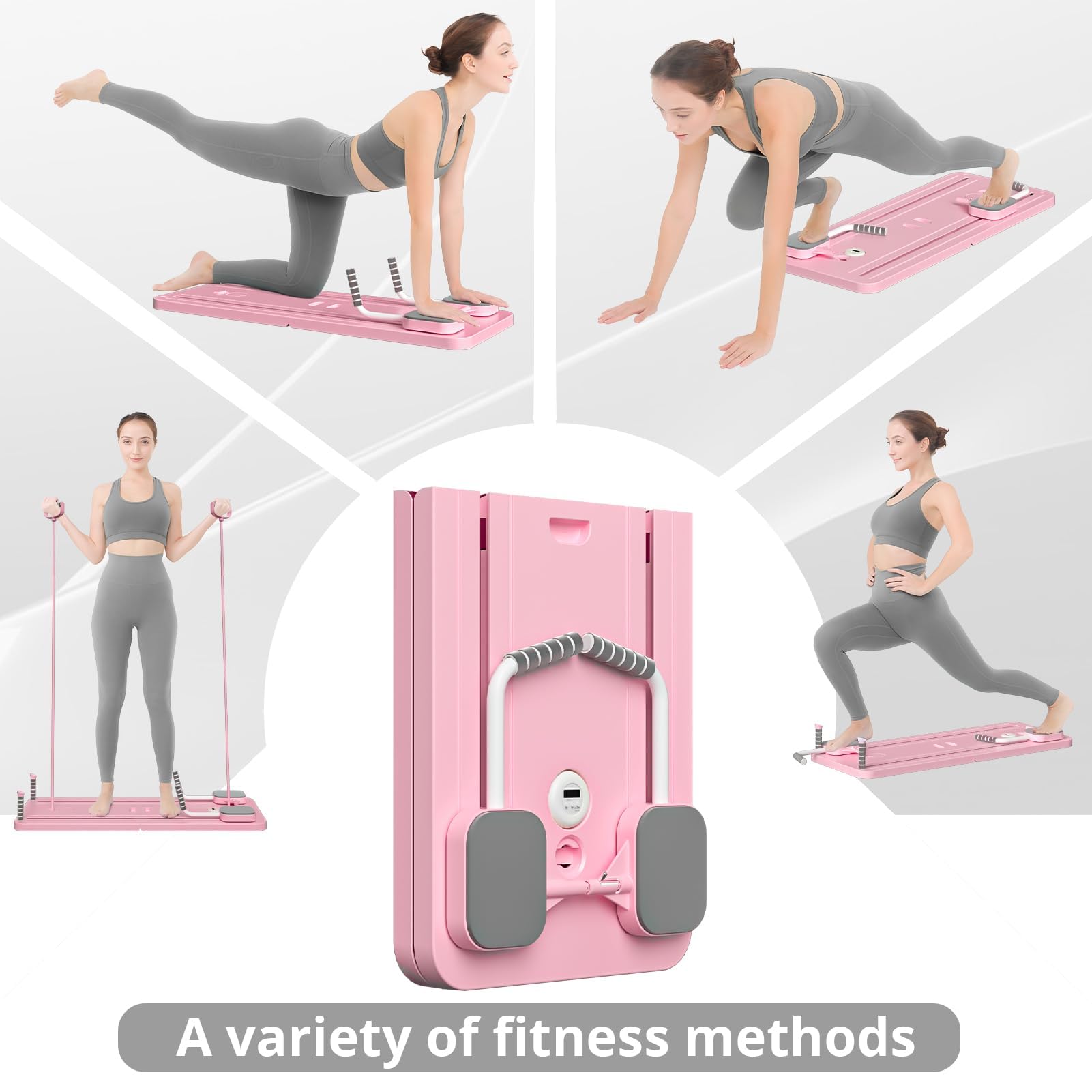 Pilates Reformer Board, Portable Home Pilates Machine, Full Body Workout Equipment, Resistance Band Training System, Core Strengthener, Glute Leg Toner, LED Timer Calorie Display