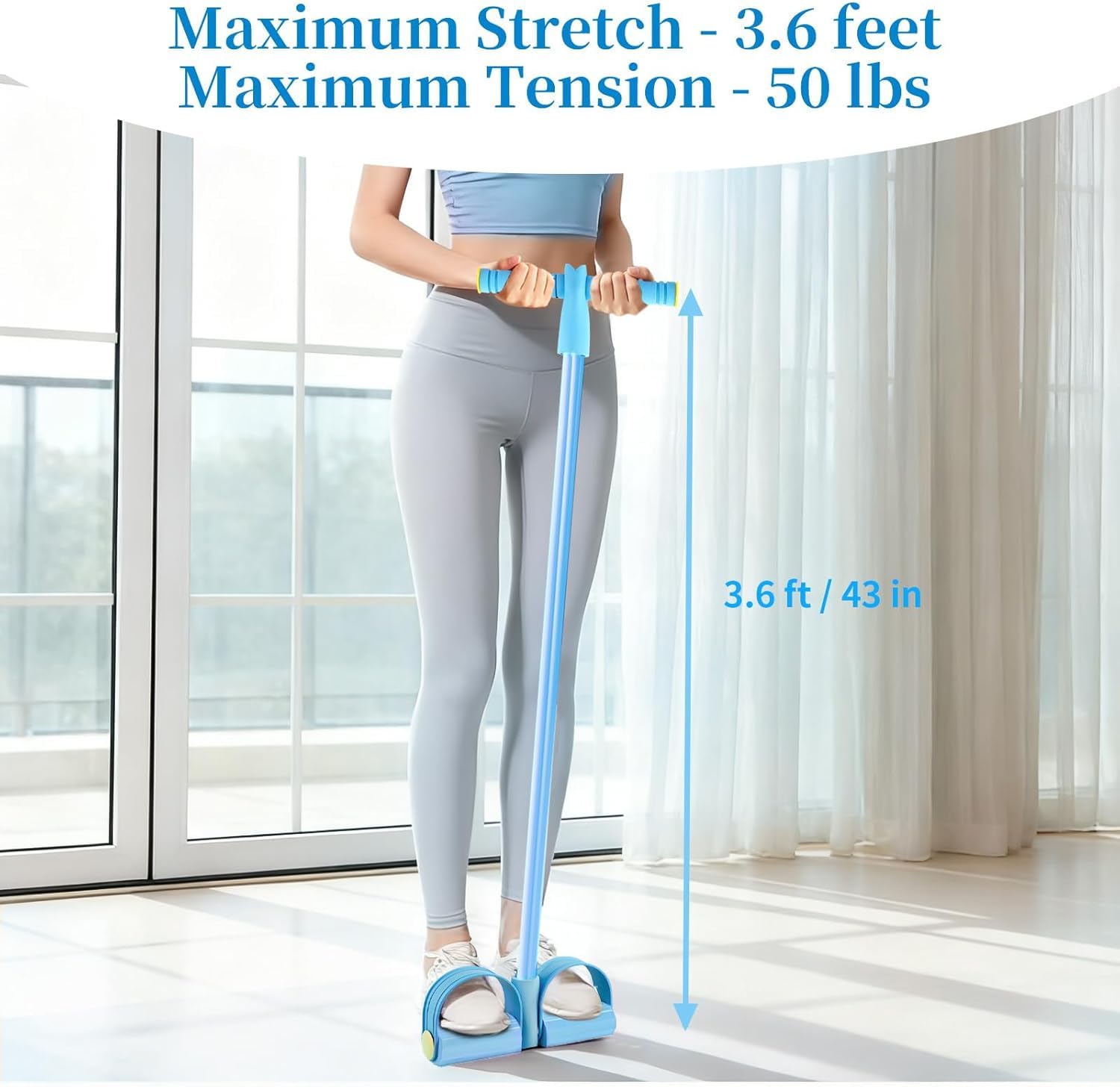 Pedal Resistance Bands with Handles, Upgrade 6-Tubes Manual Tension Training Pedal, Natural Rubber Foot Pedal Resistance Bands, Multifunction Fitness Bands for Abdomen, Waist, Arm, Leg