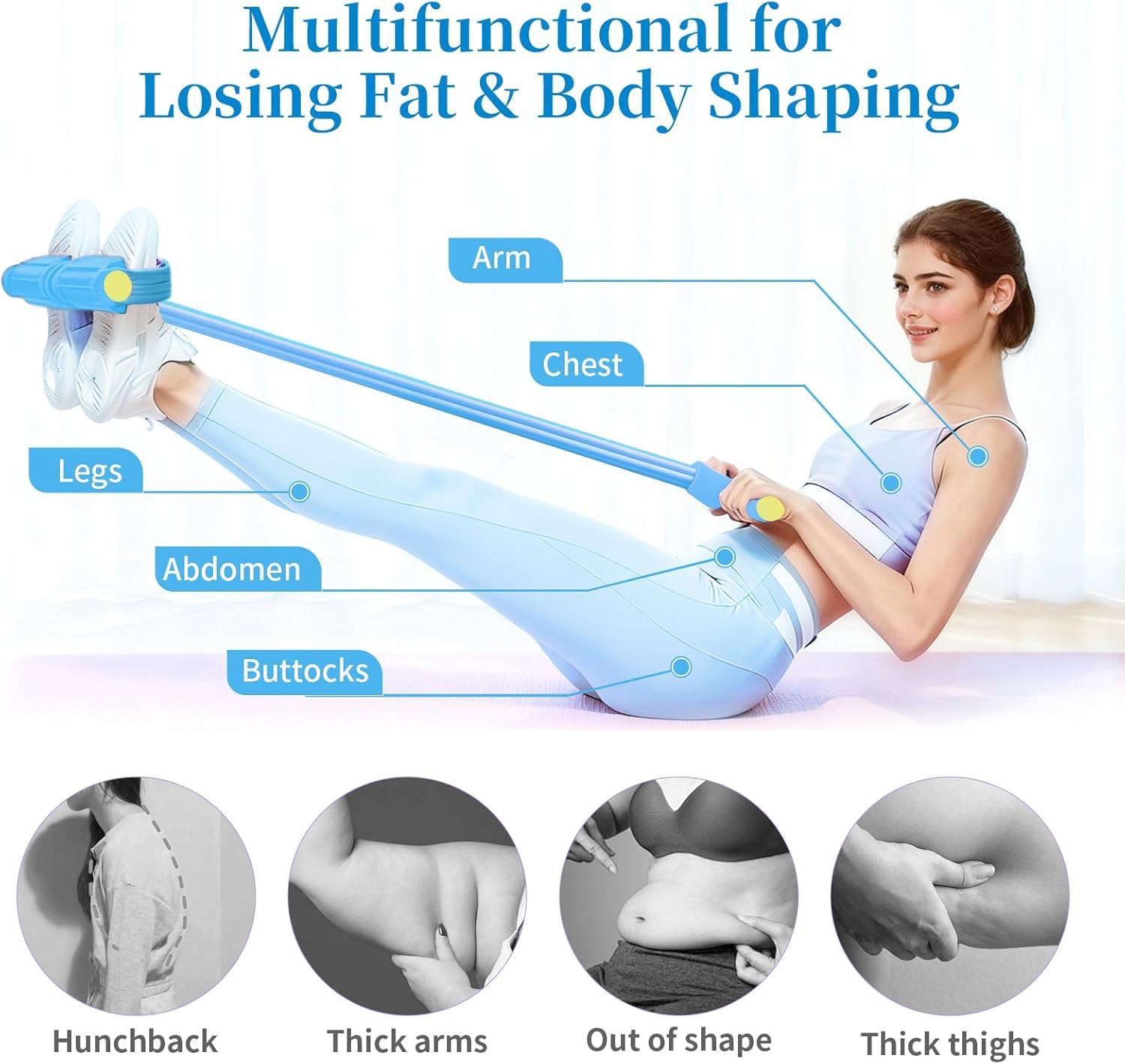 Pedal Resistance Bands with Handles, Upgrade 6-Tubes Manual Tension Training Pedal, Natural Rubber Foot Pedal Resistance Bands, Multifunction Fitness Bands for Abdomen, Waist, Arm, Leg