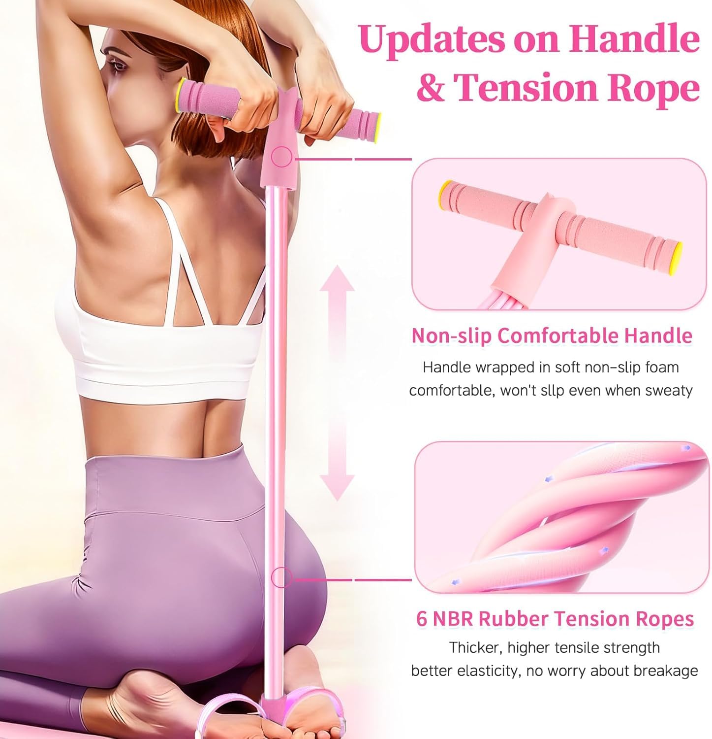 Pedal Resistance Bands with Handles, Upgrade 6-Tubes Manual Tension Training Pedal, Natural Rubber Foot Pedal Resistance Bands, Multifunction Fitness Bands for Abdomen, Waist, Arm, Leg