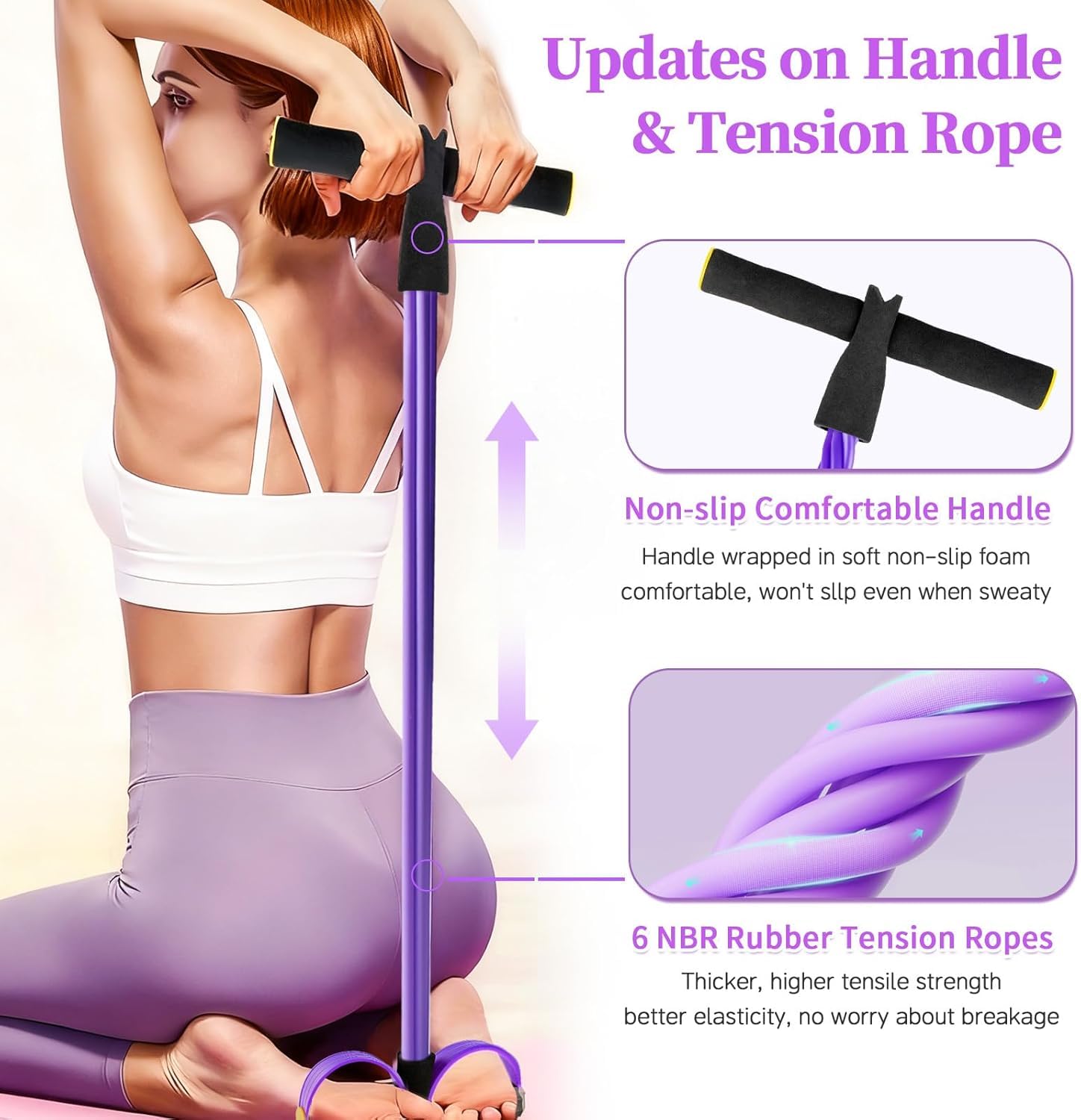 Pedal Resistance Bands with Handles, Upgrade 6-Tubes Manual Tension Training Pedal, Natural Rubber Foot Pedal Resistance Bands, Multifunction Fitness Bands for Abdomen, Waist, Arm, Leg