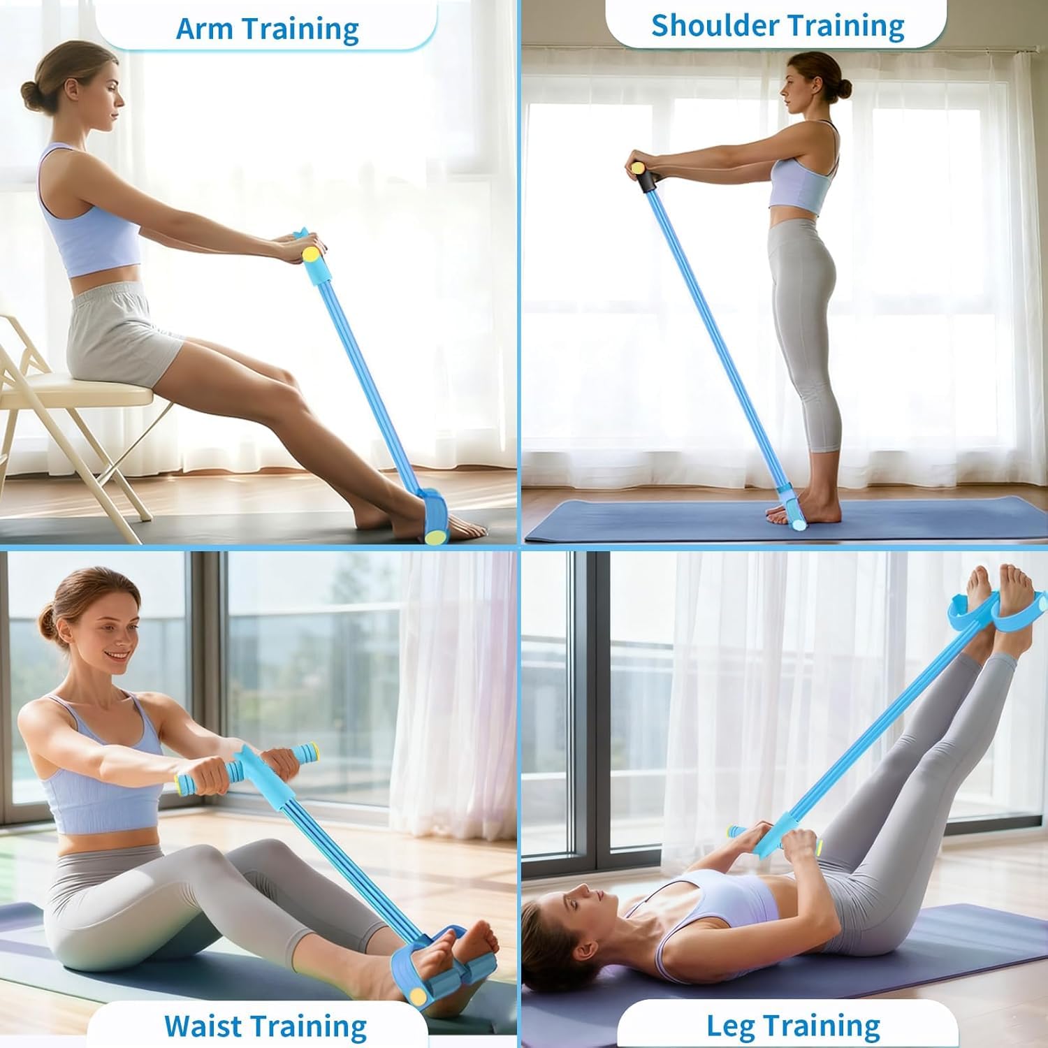 Pedal Resistance Bands with Handles, Upgrade 6-Tubes Manual Tension Training Pedal, Natural Rubber Foot Pedal Resistance Bands, Multifunction Fitness Bands for Abdomen, Waist, Arm, Leg