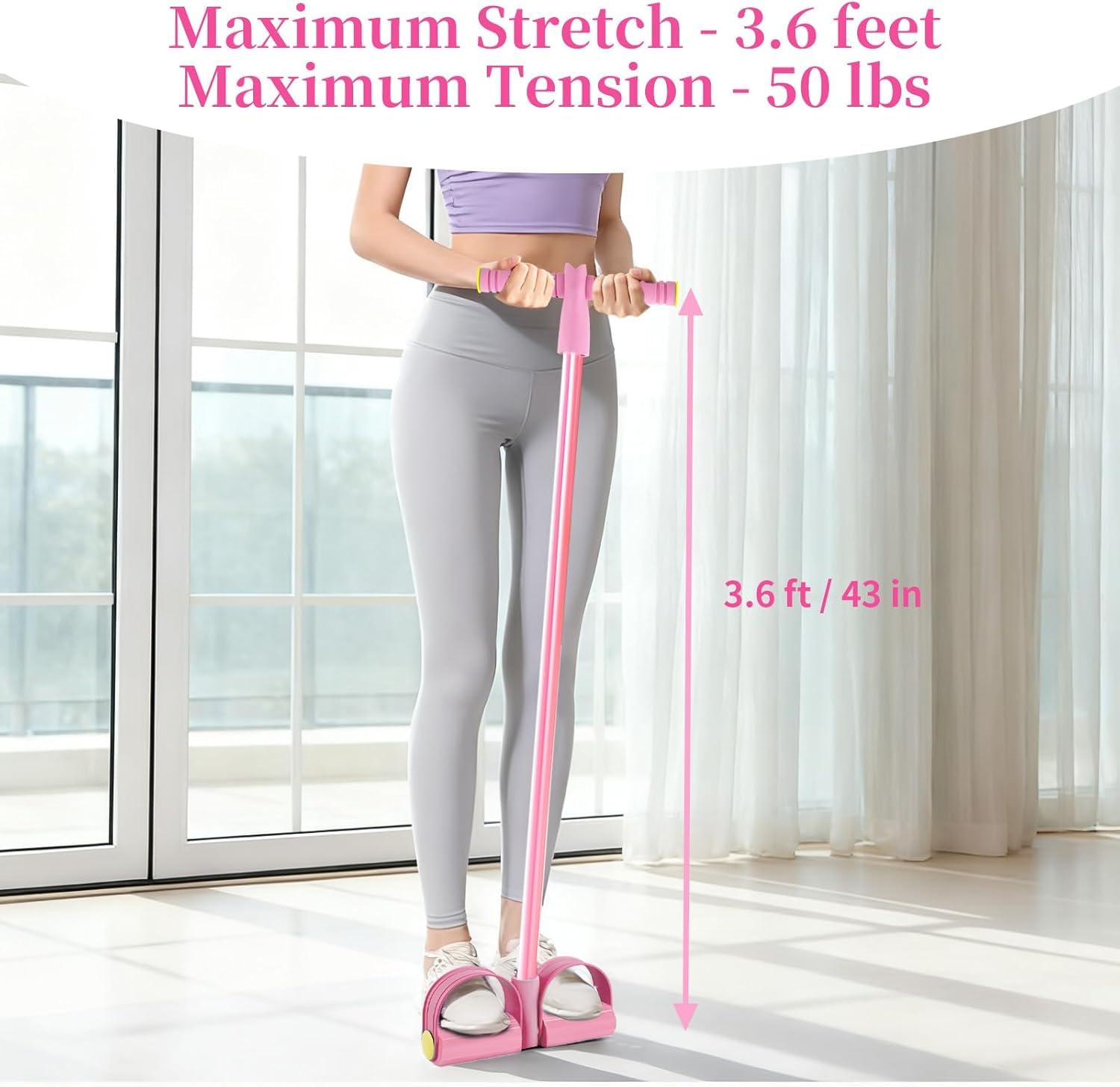 Pedal Resistance Bands with Handles, Upgrade 6-Tubes Manual Tension Training Pedal, Natural Rubber Foot Pedal Resistance Bands, Multifunction Fitness Bands for Abdomen, Waist, Arm, Leg