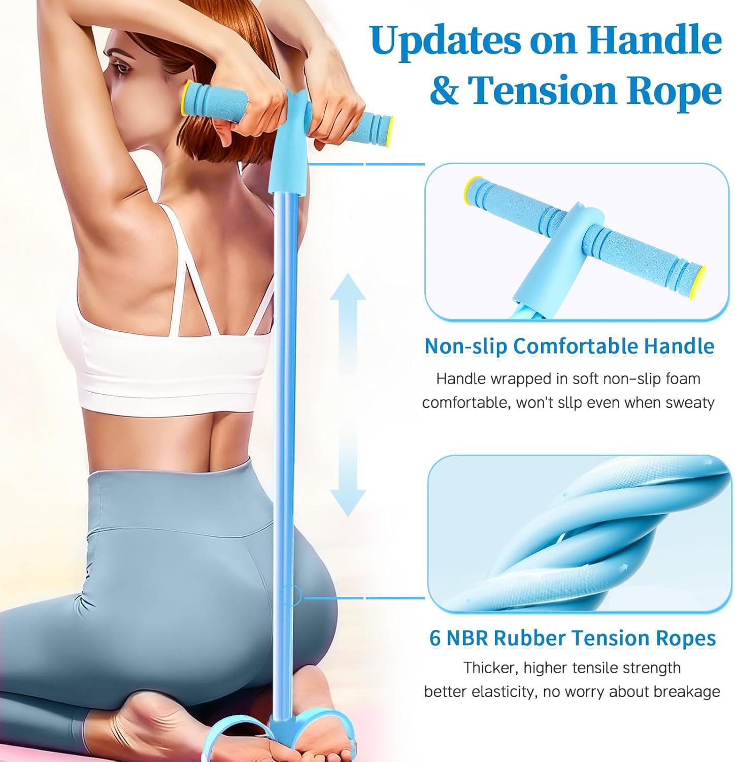 Pedal Resistance Bands with Handles, Upgrade 6-Tubes Manual Tension Training Pedal, Natural Rubber Foot Pedal Resistance Bands, Multifunction Fitness Bands for Abdomen, Waist, Arm, Leg