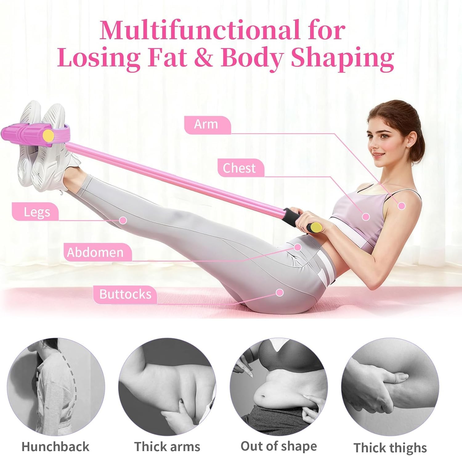 Pedal Resistance Bands with Handles, Upgrade 6-Tubes Manual Tension Training Pedal, Natural Rubber Foot Pedal Resistance Bands, Multifunction Fitness Bands for Abdomen, Waist, Arm, Leg