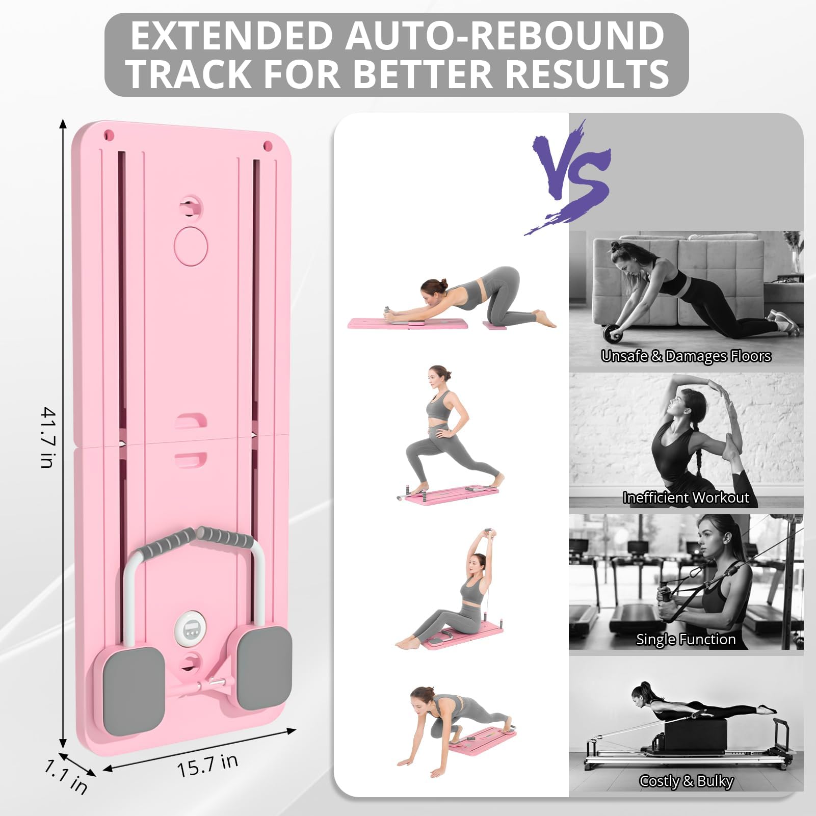 Pilates Reformer Board, Portable Home Pilates Machine, Full Body Workout Equipment, Resistance Band Training System, Core Strengthener, Glute Leg Toner, LED Timer Calorie Display