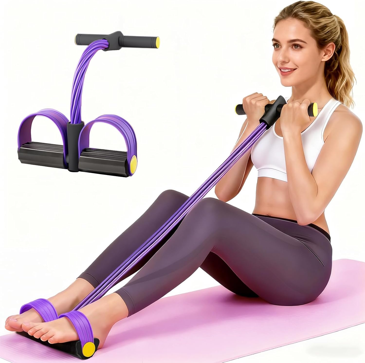 Pedal Resistance Bands with Handles, Upgrade 6-Tubes Manual Tension Training Pedal, Natural Rubber Foot Pedal Resistance Bands, Multifunction Fitness Bands for Abdomen, Waist, Arm, Leg