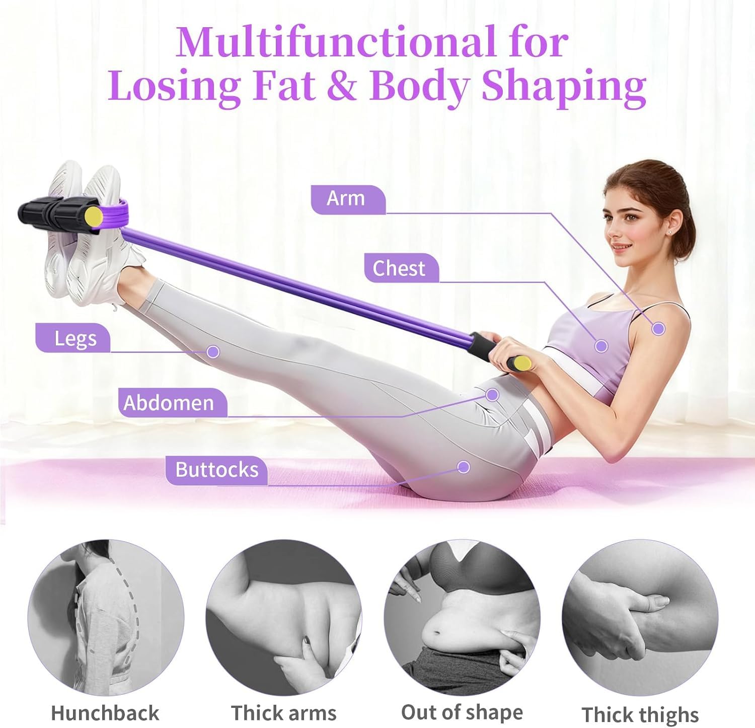 Pedal Resistance Bands with Handles, Upgrade 6-Tubes Manual Tension Training Pedal, Natural Rubber Foot Pedal Resistance Bands, Multifunction Fitness Bands for Abdomen, Waist, Arm, Leg
