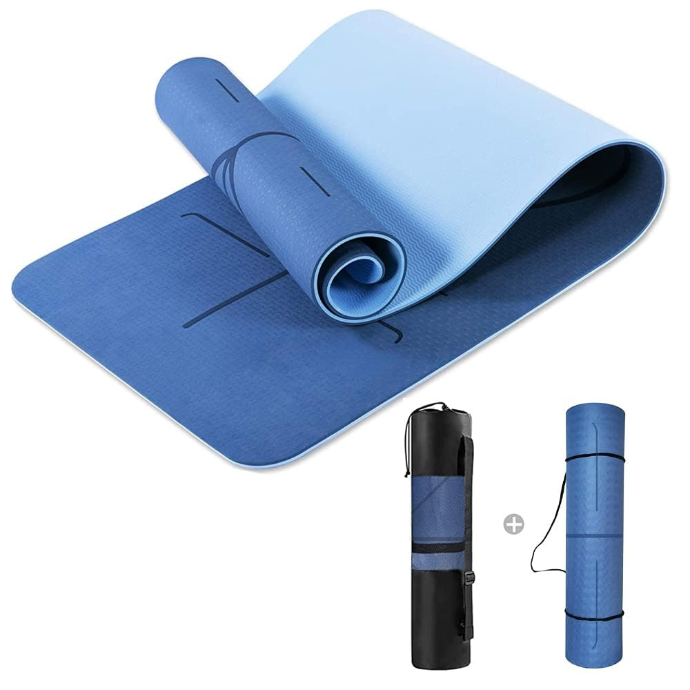 HJB VISSO Yoga Mat, Non Slip Pilates Fitness Exercise Mat with Alignment Marks for Women Men, 183 x 61 x 0.6cm Thick Eco Friendly TPE, Carrying Strap & Storage Bag Included