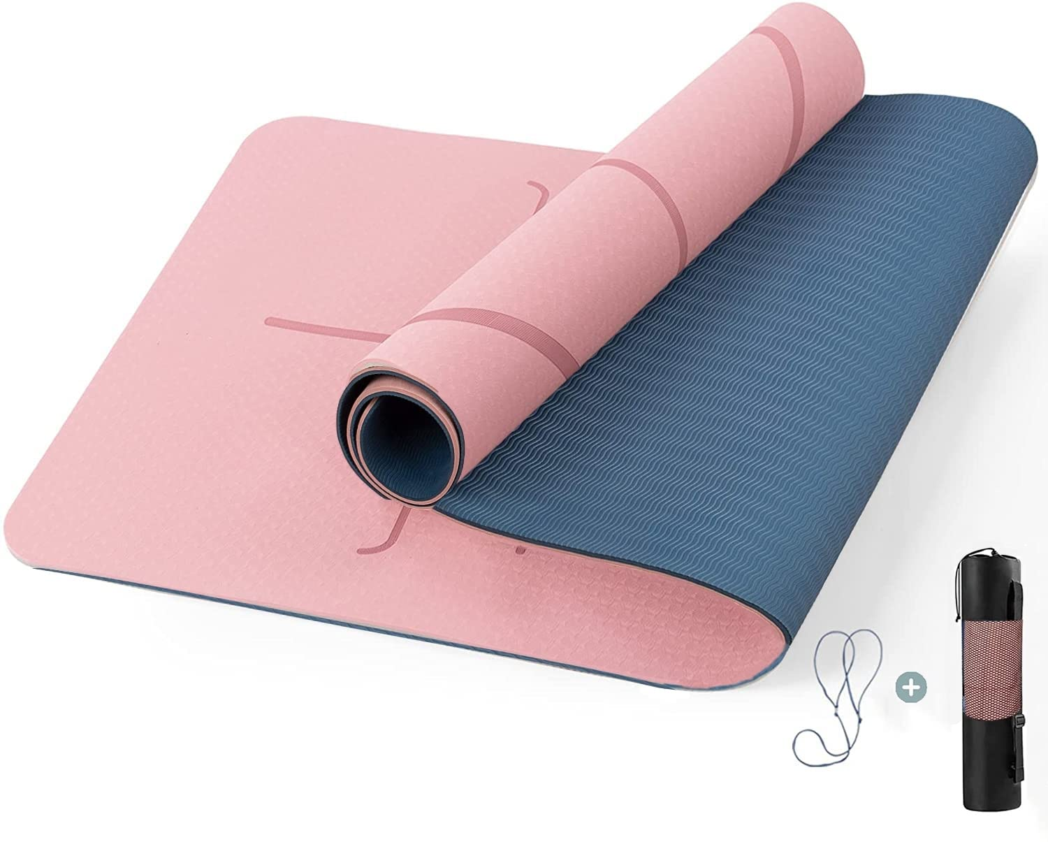 HJB VISSO Yoga Mat, Non Slip Pilates Fitness Exercise Mat with Alignment Marks for Women Men, 183 x 61 x 0.6cm Thick Eco Friendly TPE, Carrying Strap & Storage Bag Included